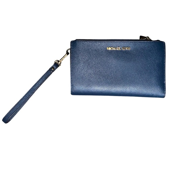 Michael Kors Jet Set Wristlet Wallet Saffiano Leather Navy Blue Minimalist Y2K - Picture 2 of 5